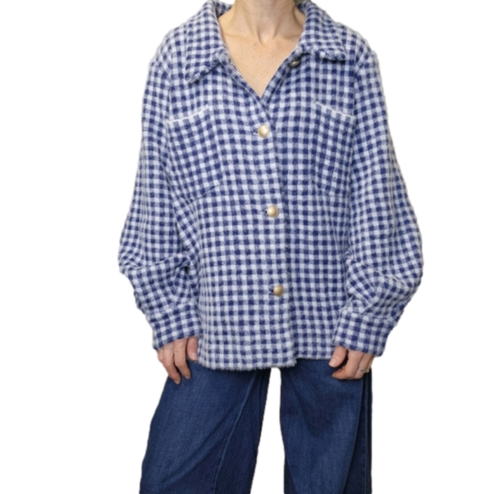 Max Studio Blue and White Gingham Blazer